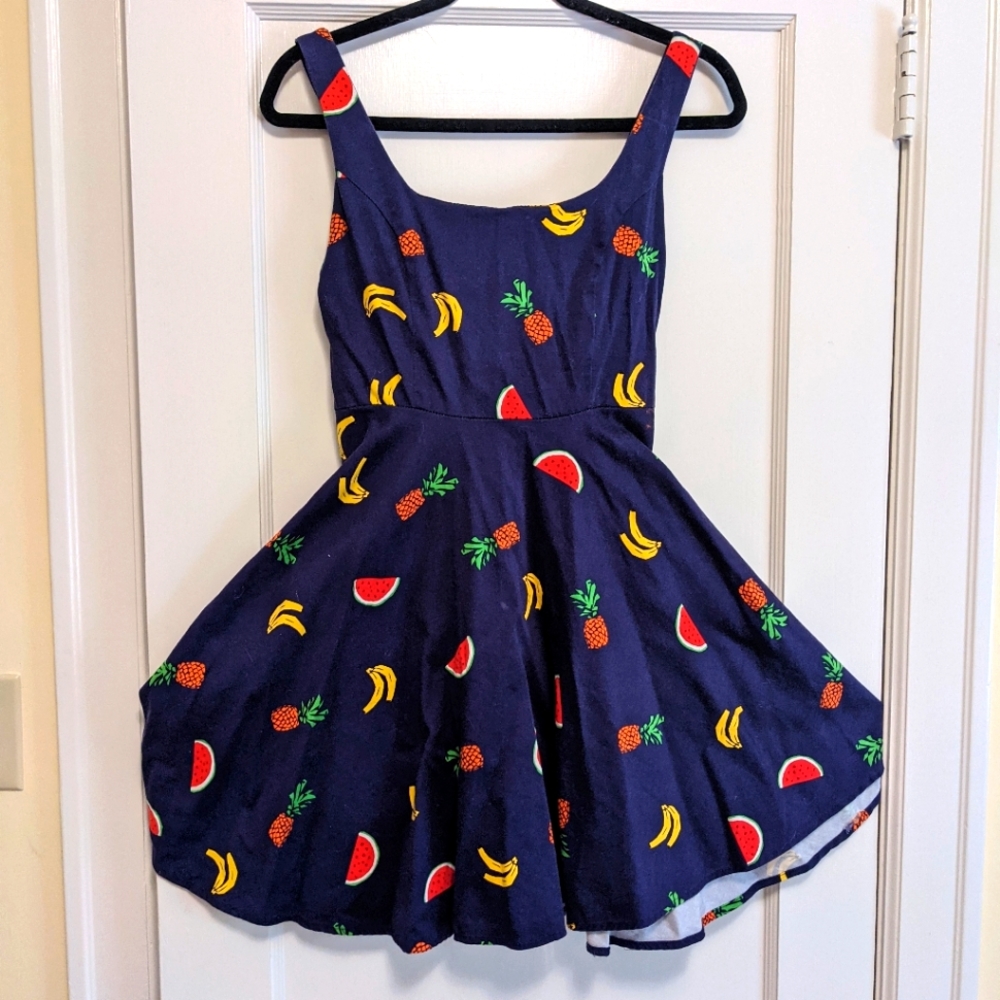 Fruit pattern dress fit and flare watermelon, banana, pineapple